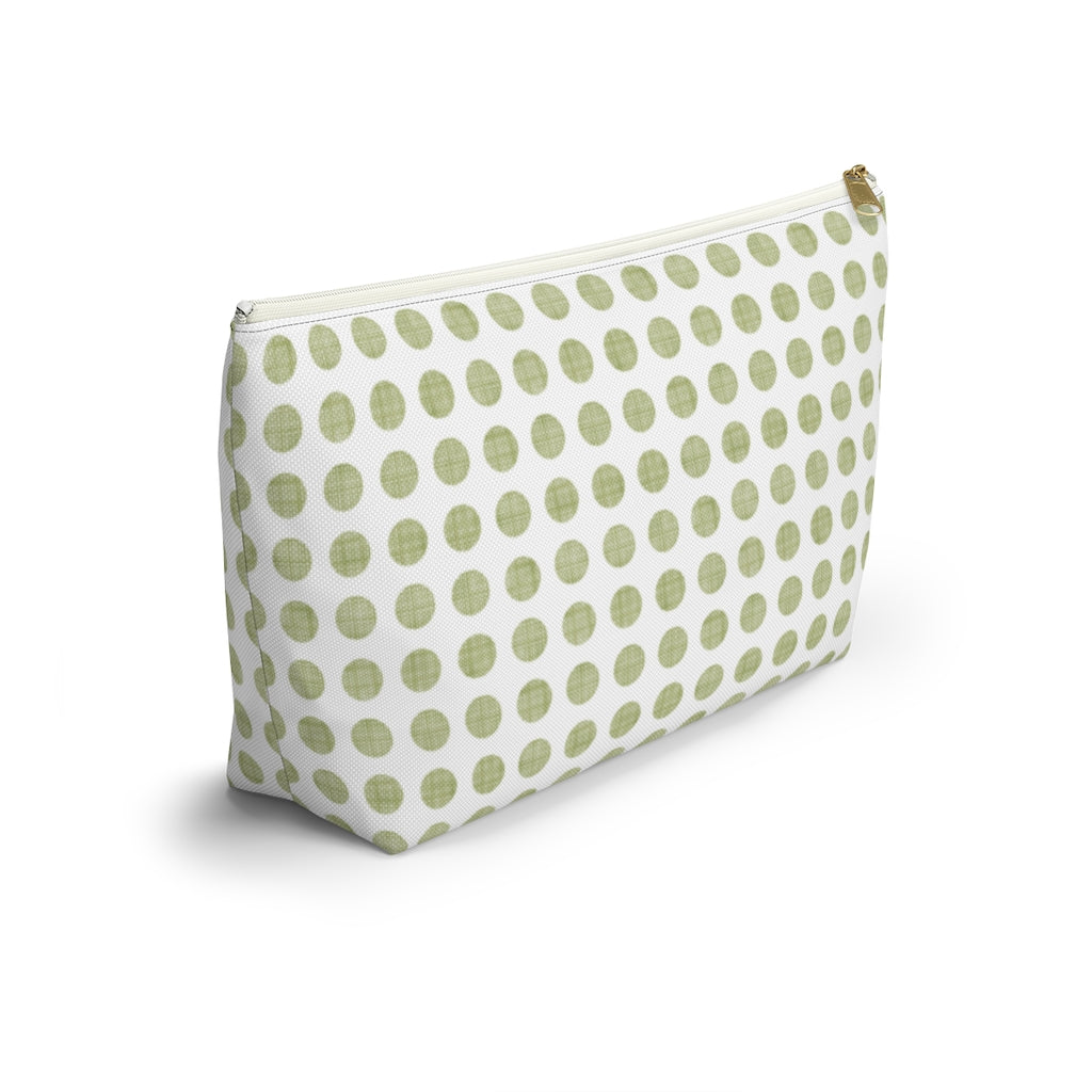 Textured Polka Dots Accessory Pouch w T-bottom in Green