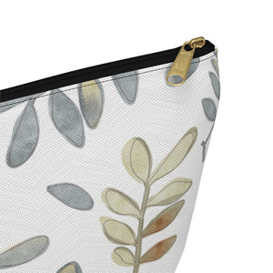 Watercolor Tossed Leaves Accessory Pouch w T-bottom in Gray