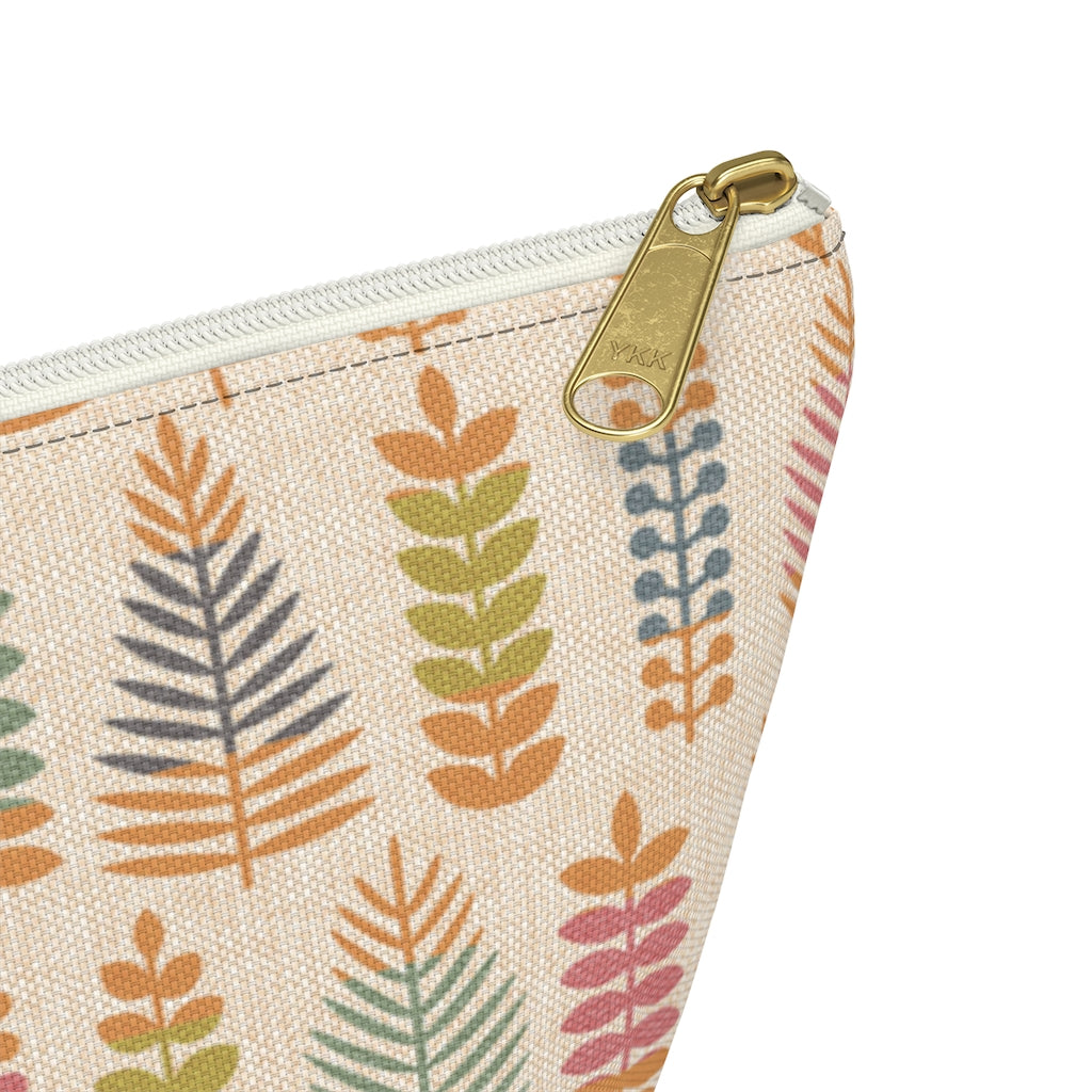 Stamped Leaves Accessory Pouch w T-bottom in Orange