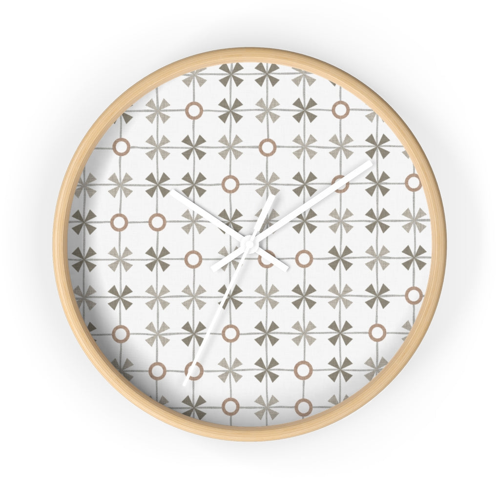 Plaid With Circles Wall Clock in Taupe