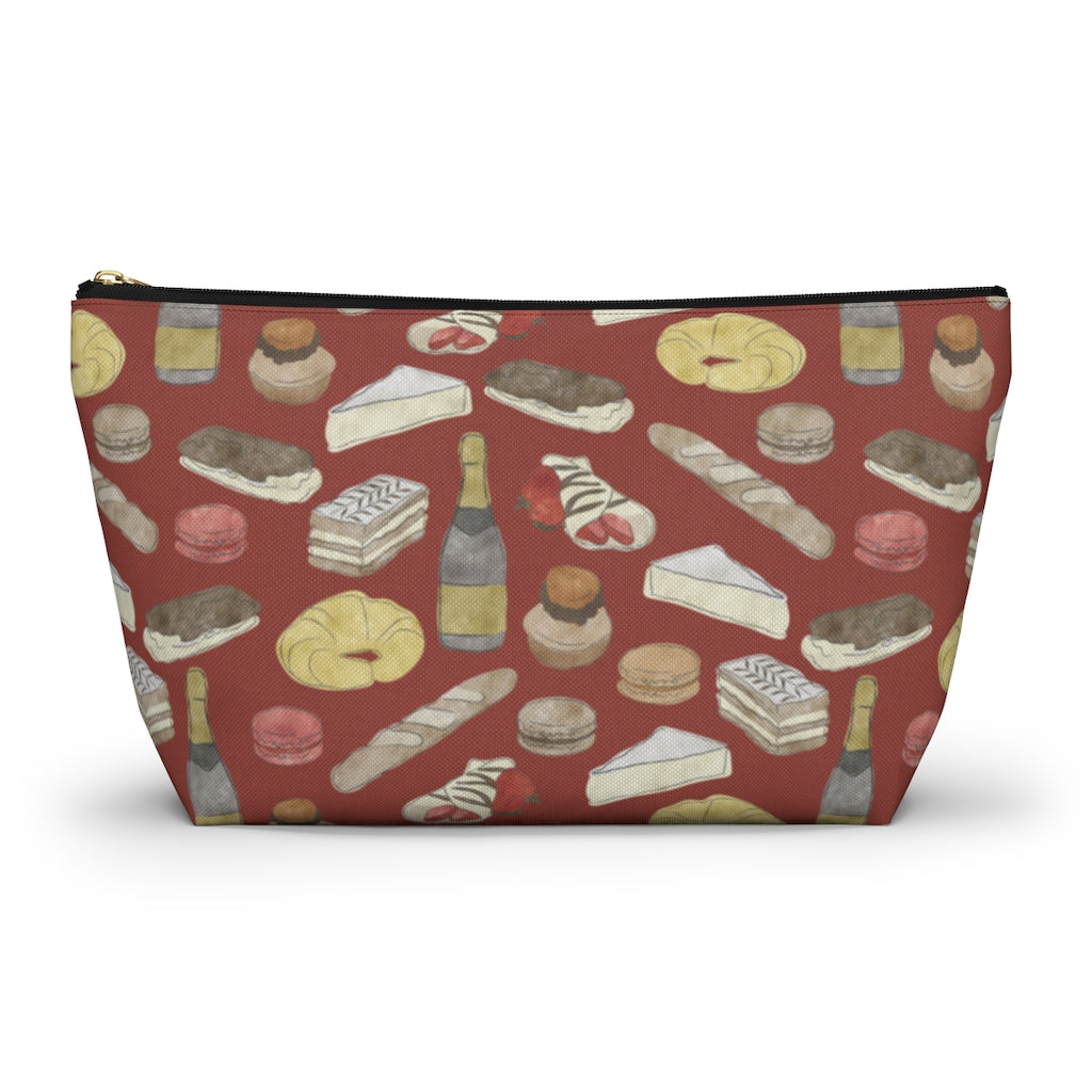 Watercolor French Pastries Accessory Pouch w T-bottom in Red