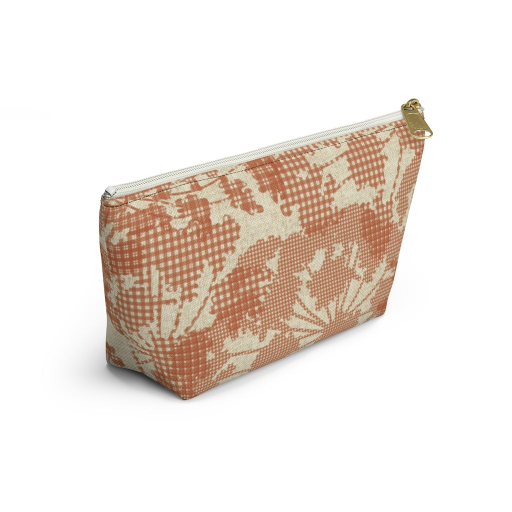 Floral Plaid Accessory Pouch w T-bottom in Orange
