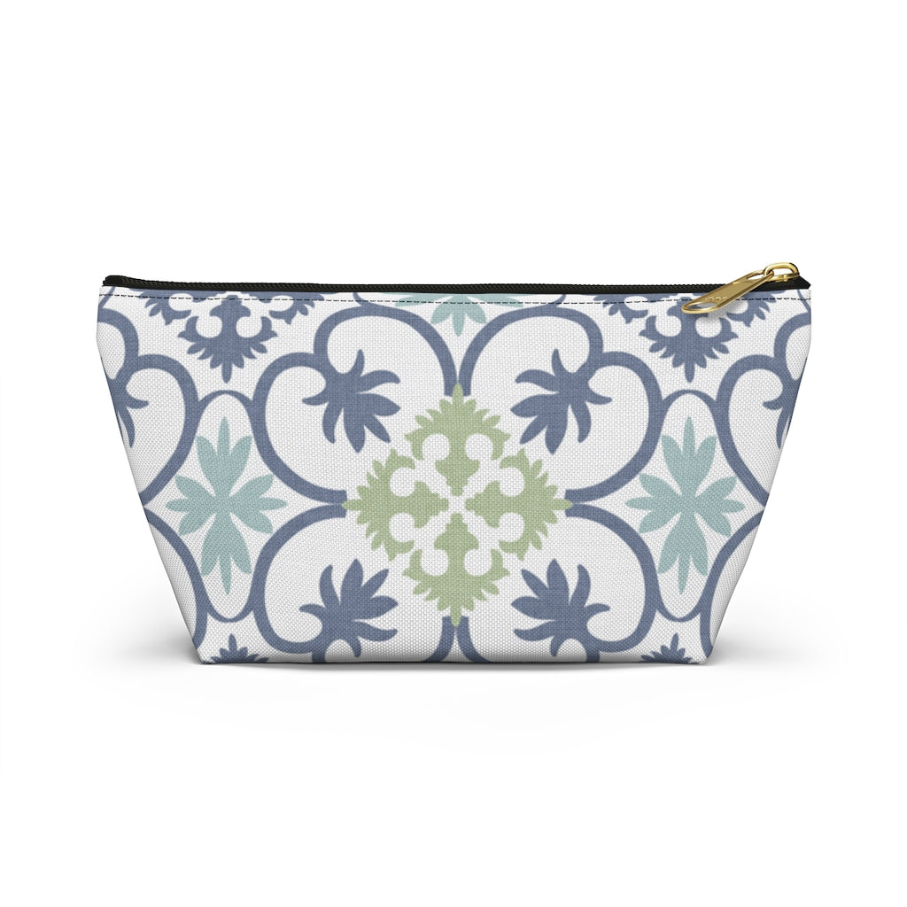 Portugal Tile Accessory Pouch w T-bottom in Blue