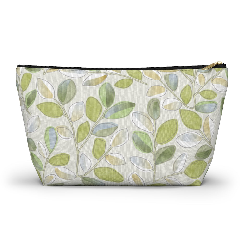 Cherry Plum Leaves Accessory Pouch w T-bottom in Green