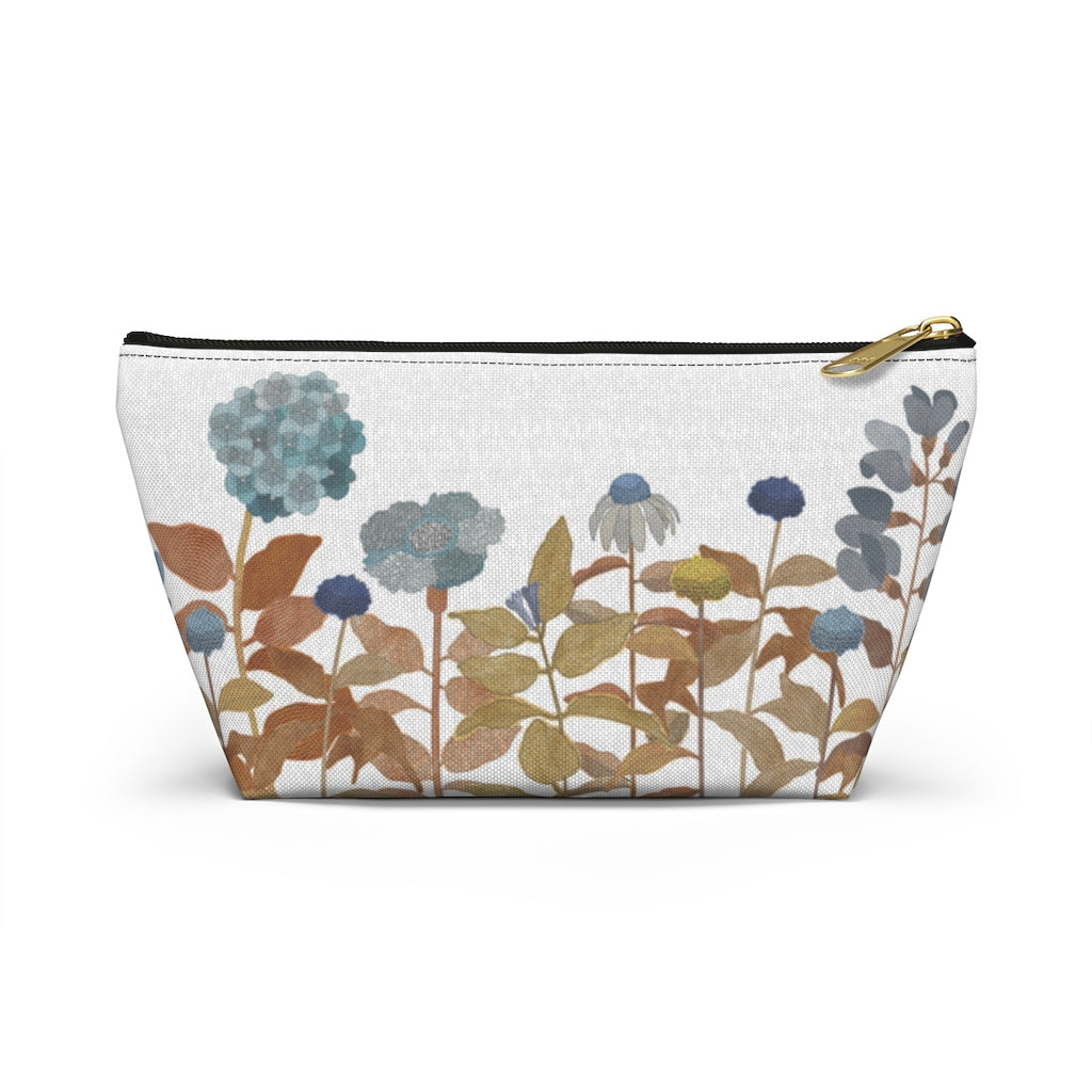 Illustrated Flowers Accessory Pouch w T-bottom in Orange