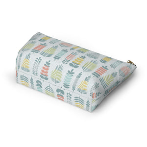 Stamped Leaves Accessory Pouch w T-bottom in Aqua