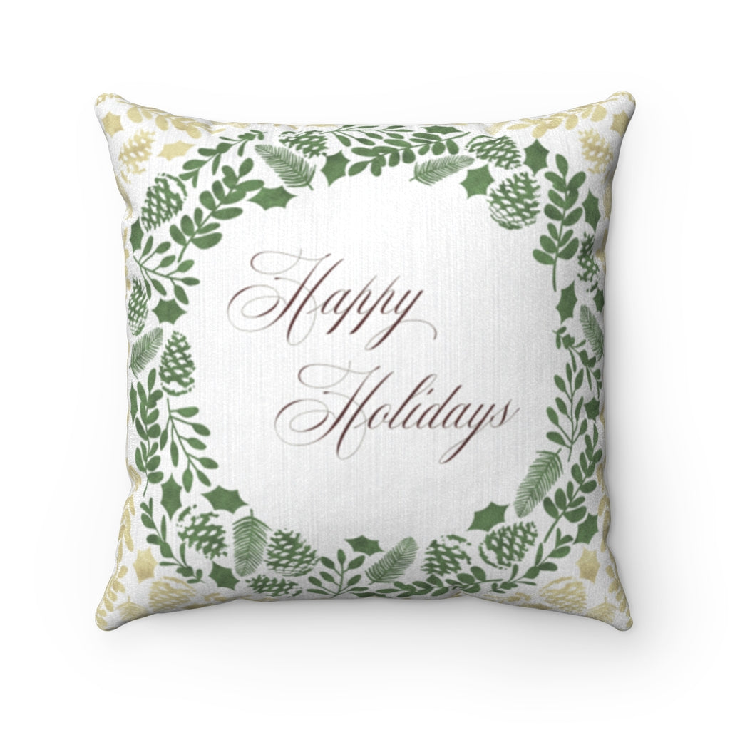 Holiday Wreath Square Throw Pillow in Green