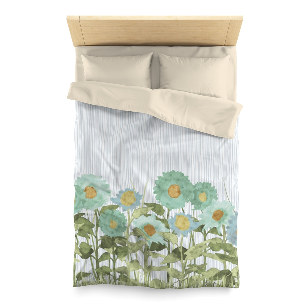 Sunflower Field Microfiber Duvet Cover in Aqua