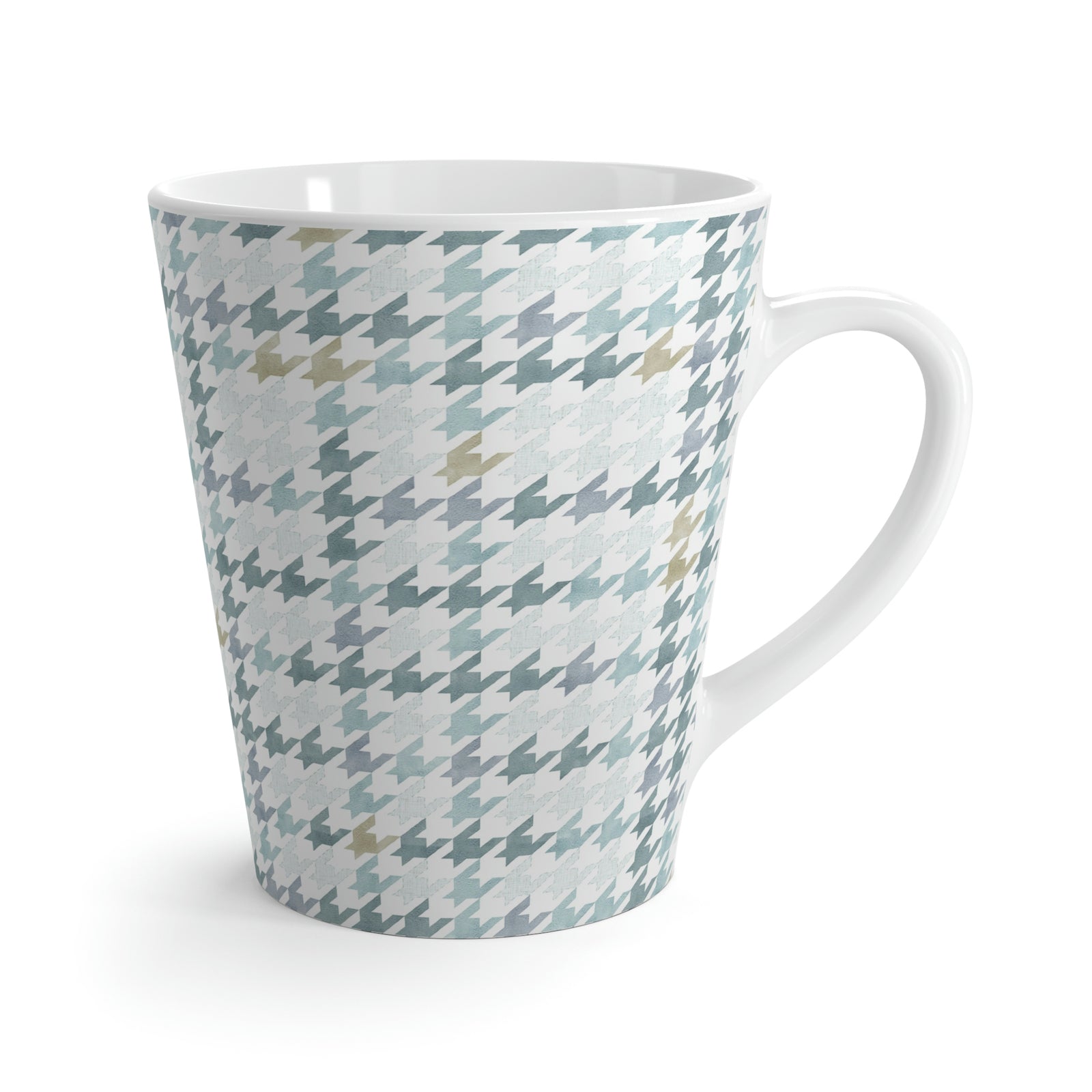 Plaid Houndstooth Latte Mug in Aqua