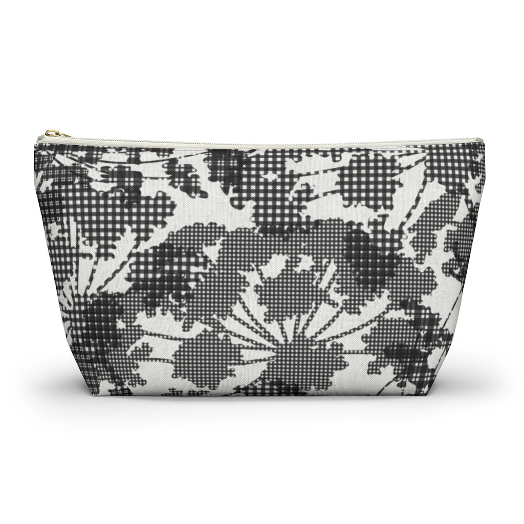 Floral Plaid Accessory Pouch w T-bottom in Black