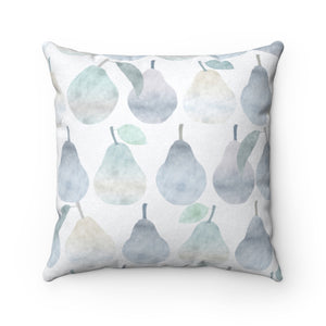 Watercolor Pears Square Throw Pillow in Light Blue