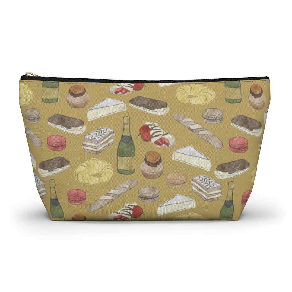 Watercolor French Pastries Accessory Pouch w T-bottom in Gold