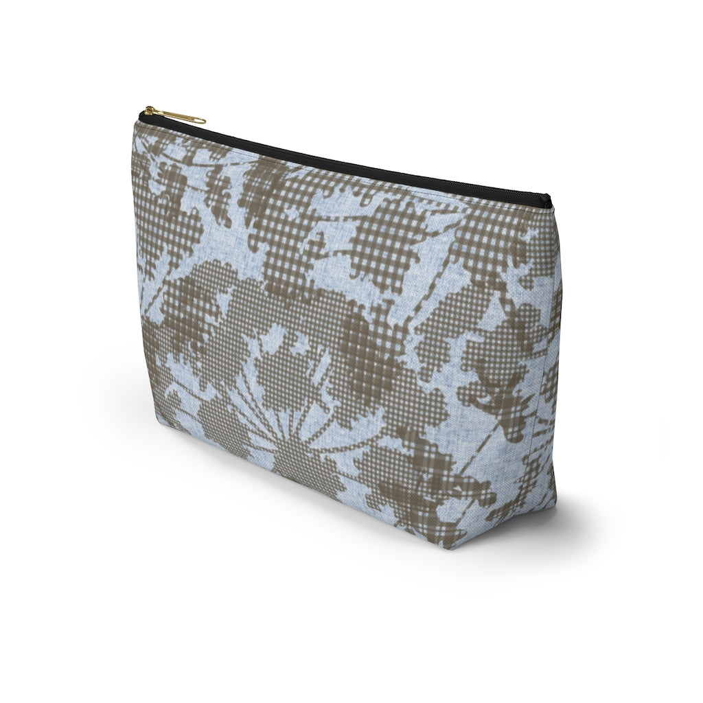 Floral Plaid Accessory Pouch w T-bottom in Aqua