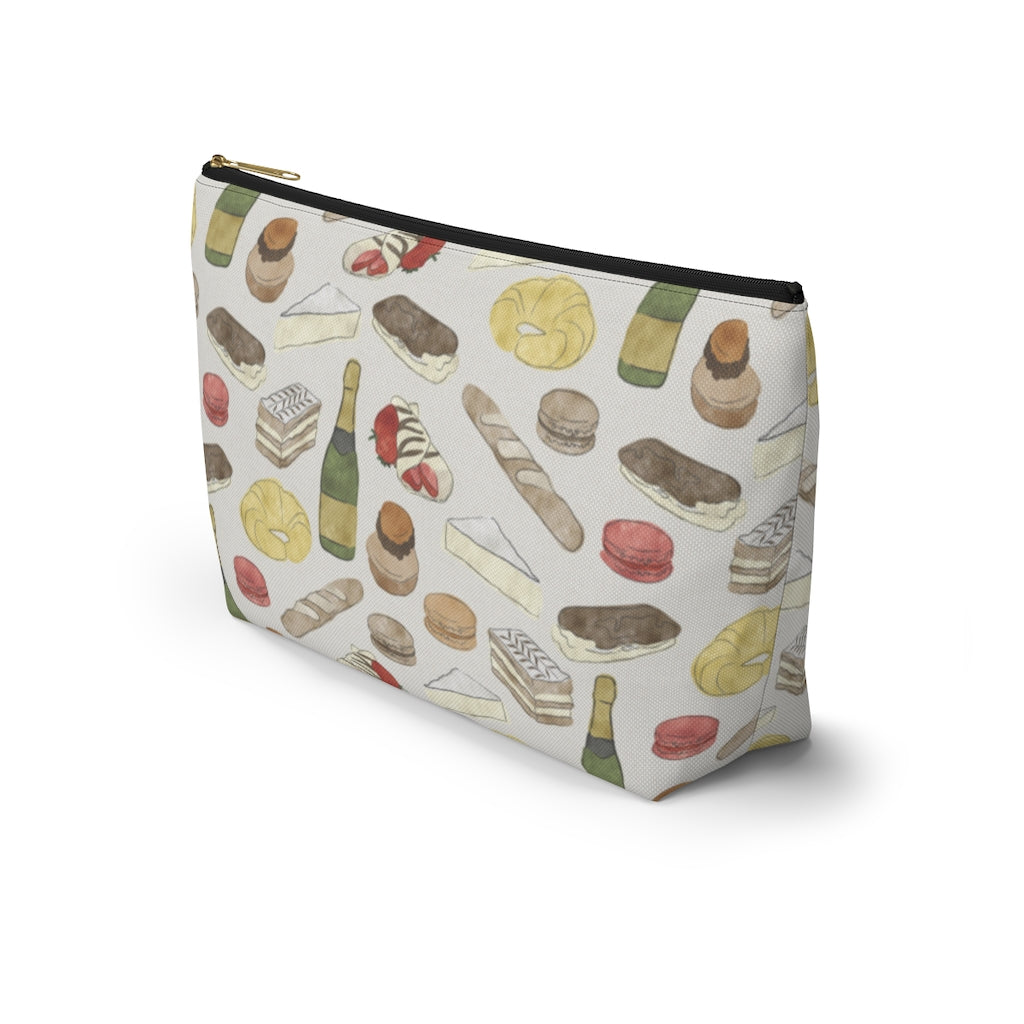 Watercolor French Pastries Accessory Pouch w T-bottom in Cream