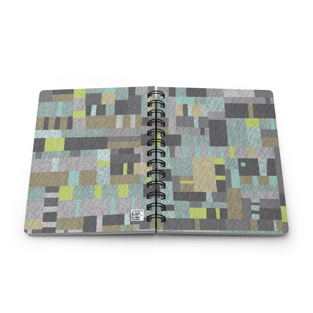 Block Quilt Spiral Bound Journal in Aqua