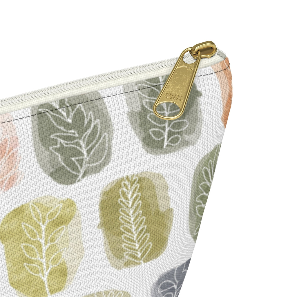 Watercolor Leaf Stamp Accessory Pouch w T-bottom in Green