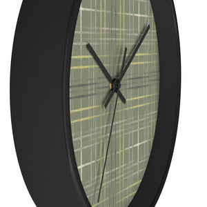 Painterly Plaid Wall Clock in Green