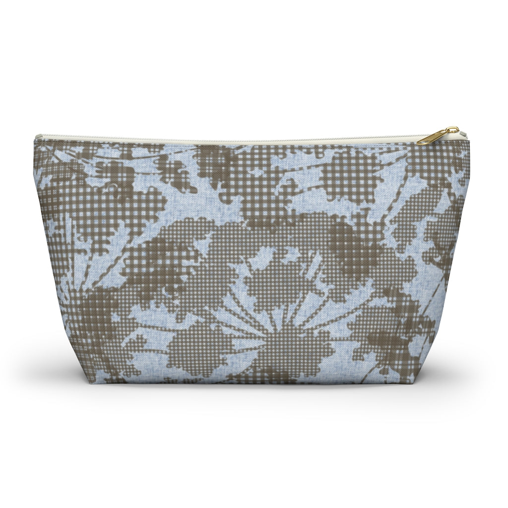 Floral Plaid Accessory Pouch w T-bottom in Aqua