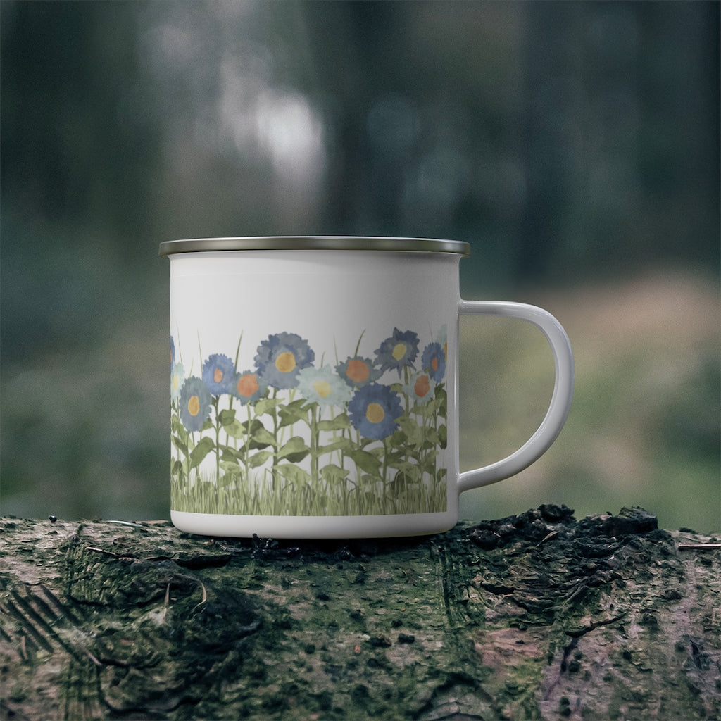 Sunflower Field Enamel Mug in Blue