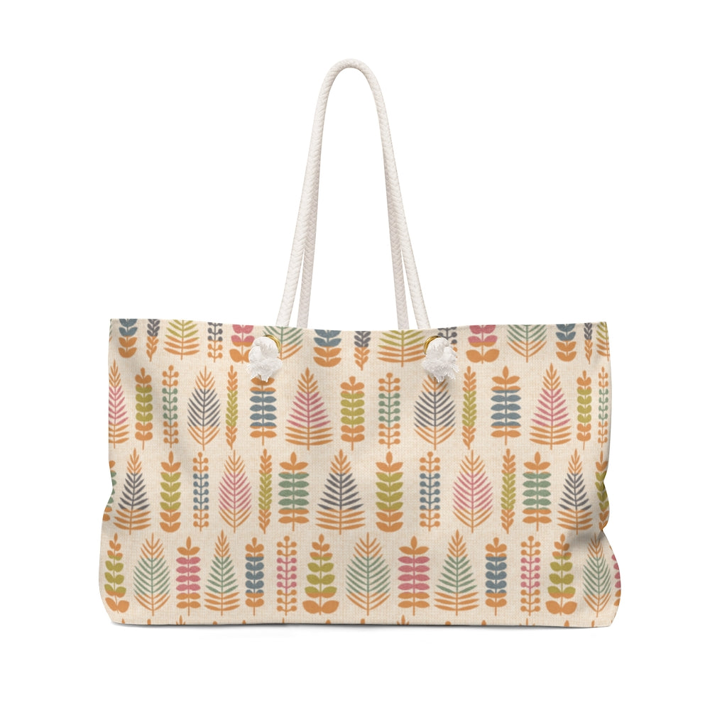Stamped Leaves Weekender Bag in Orange