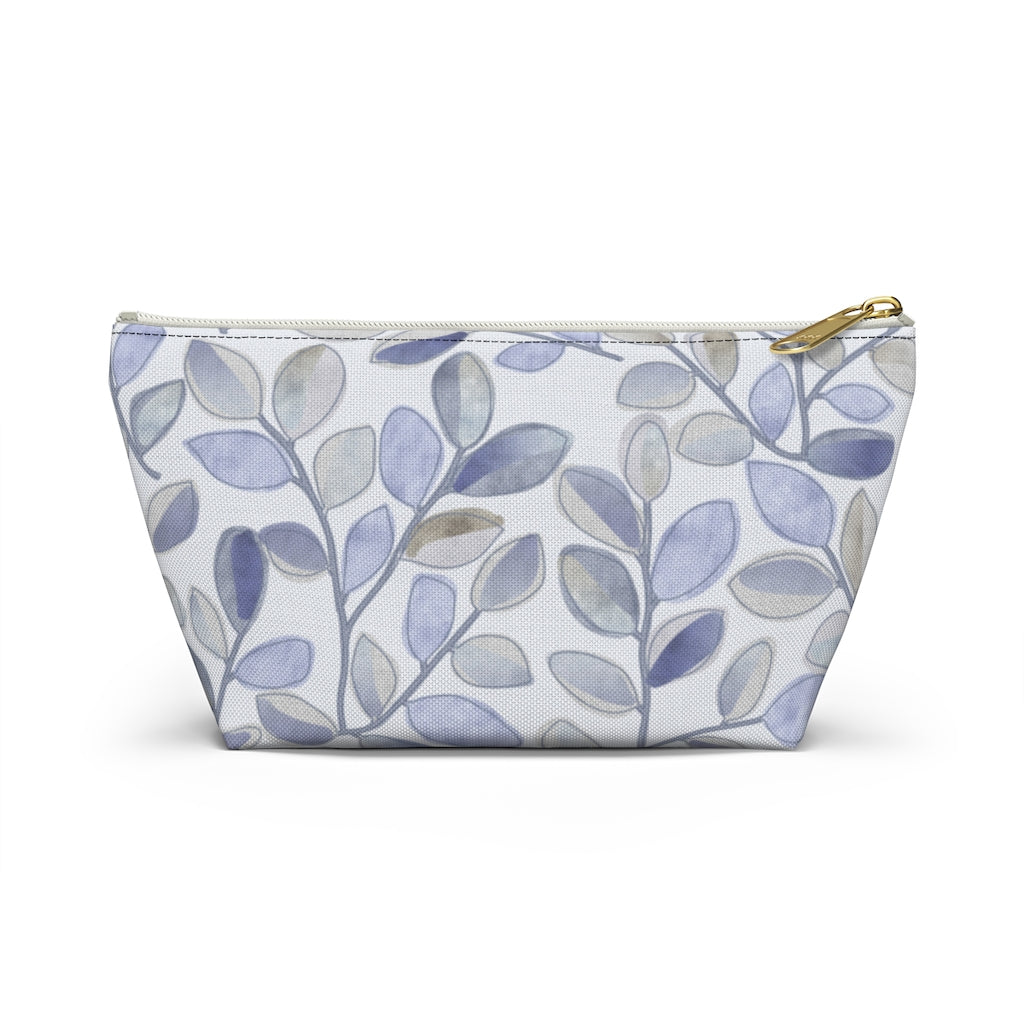 Cherry Plum Leaves Accessory Pouch w T-bottom in Blue