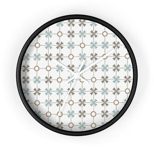 Plaid With Circles Wall Clock in Aqua