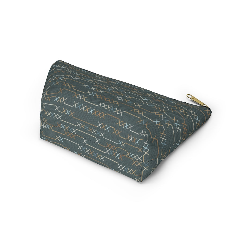 Santa Fe Stitch Accessory Pouch w T-bottom in Aqua