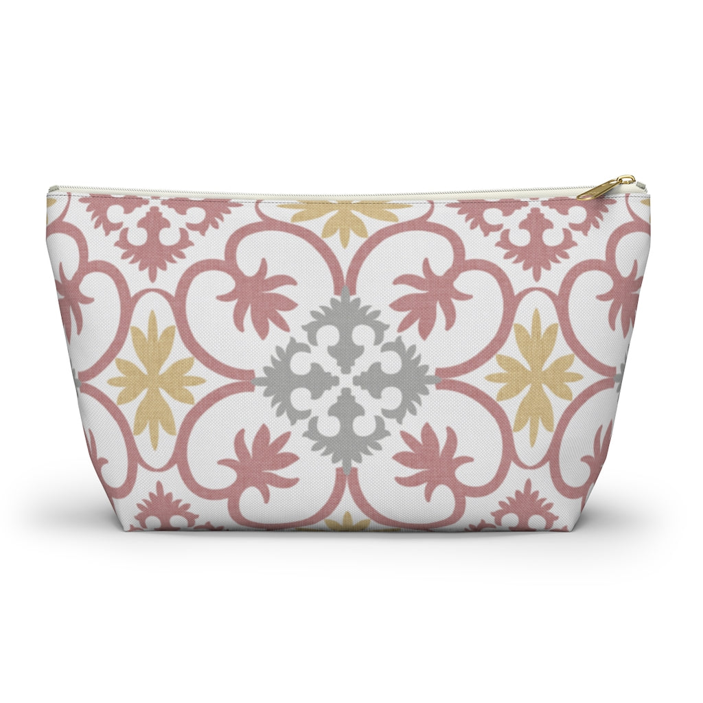 Portugal Tile Accessory Pouch w T-bottom in Pink