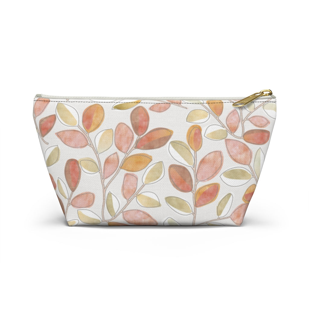 Cherry Plum Leaves Accessory Pouch w T-bottom in Coral