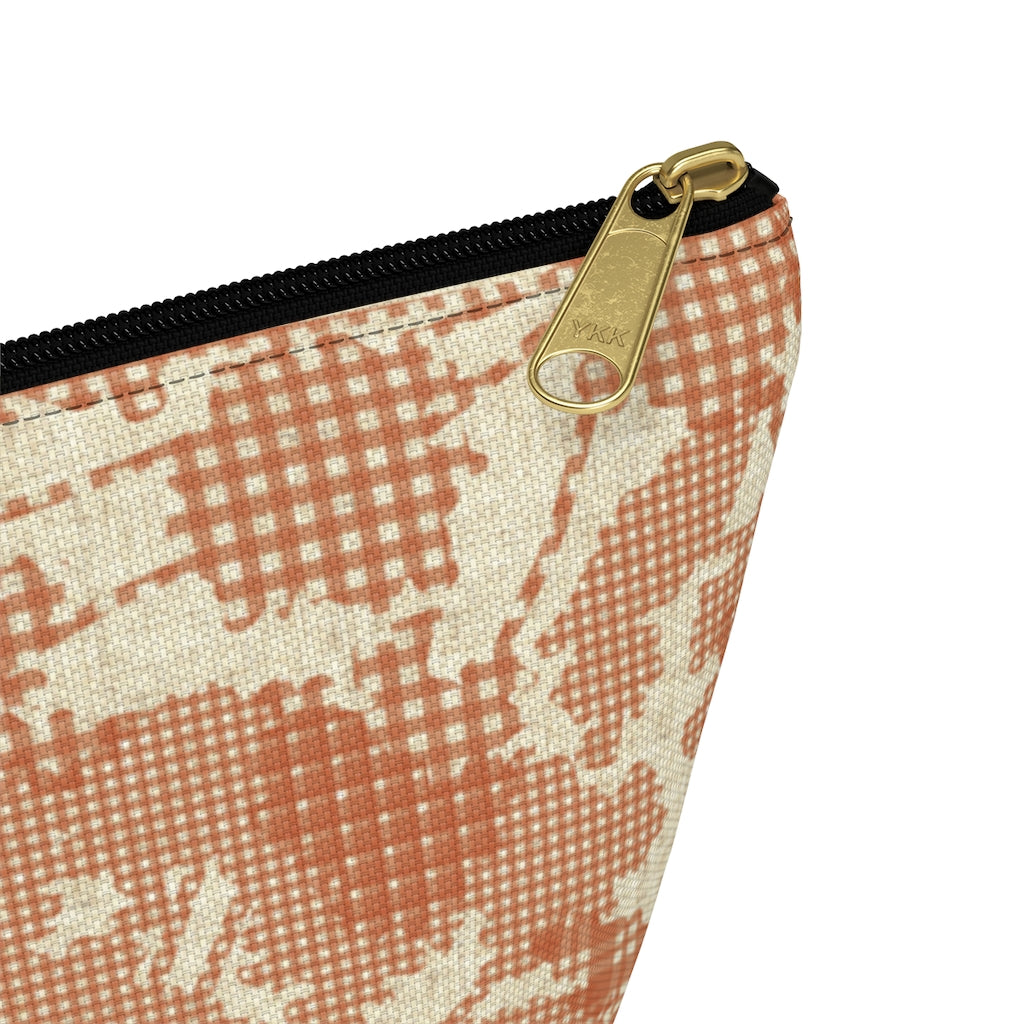 Floral Plaid Accessory Pouch w T-bottom in Orange