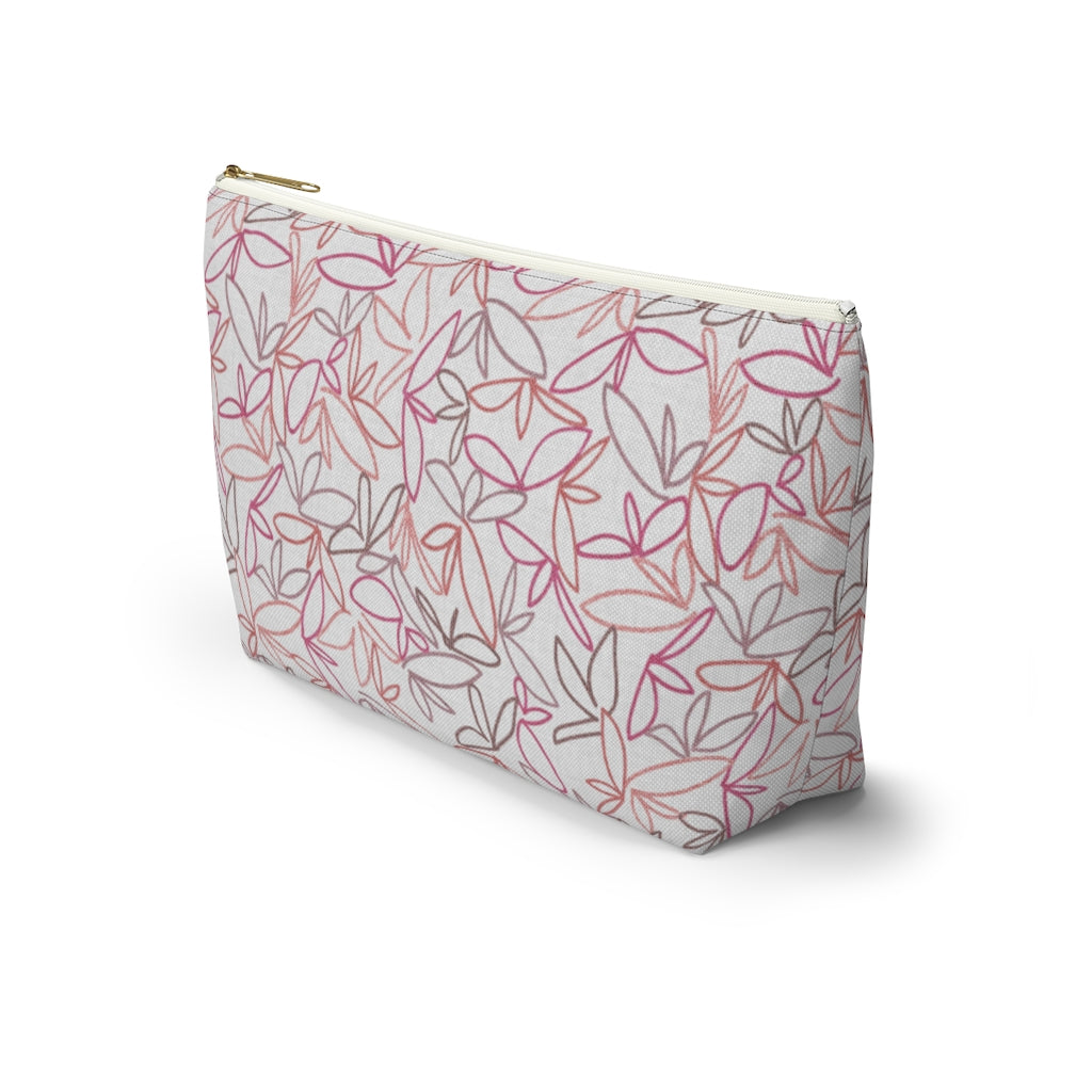 Sketch Leaf Accessory Pouch w T-bottom in Coral