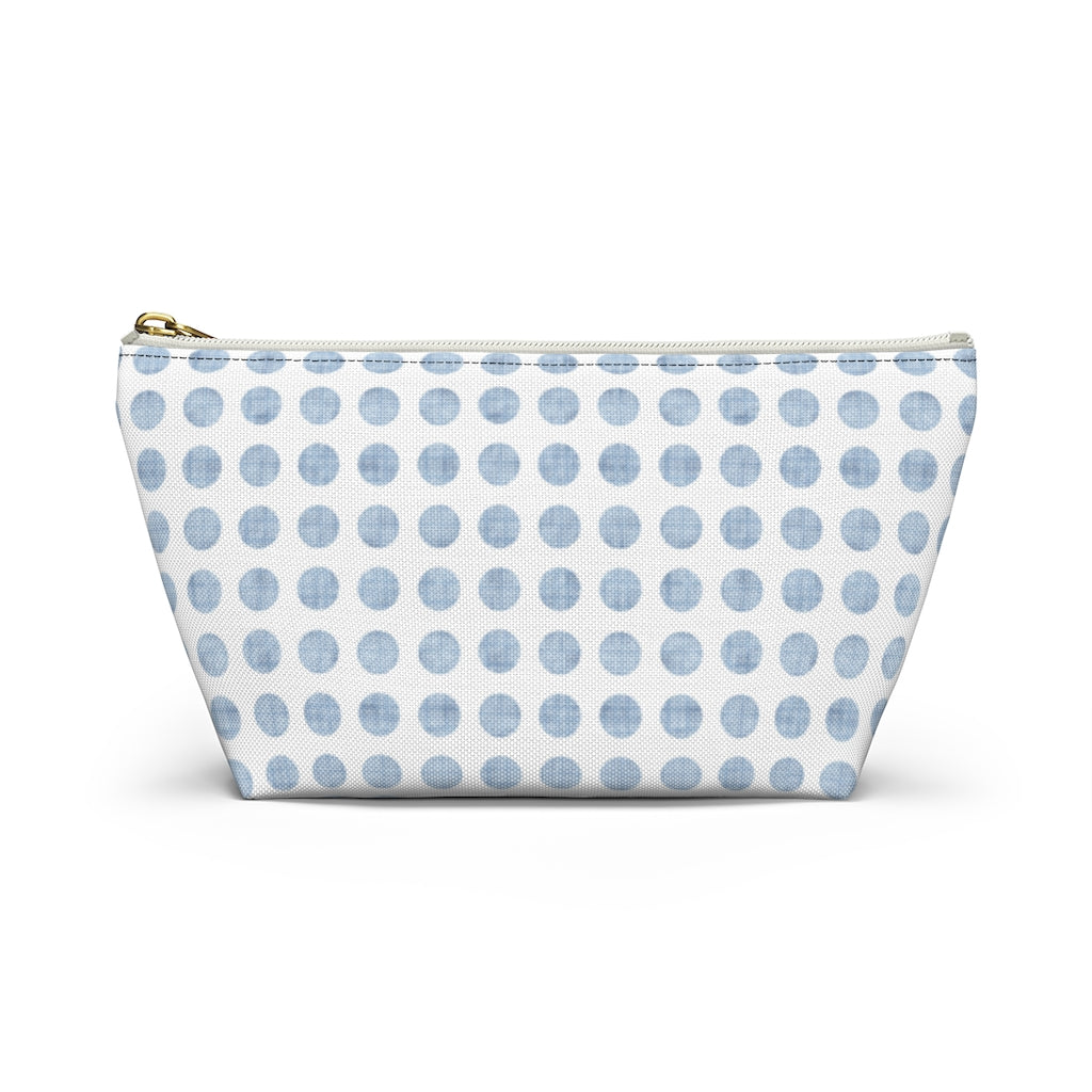 Textured Polka Dots Accessory Pouch w T-bottom in Aqua