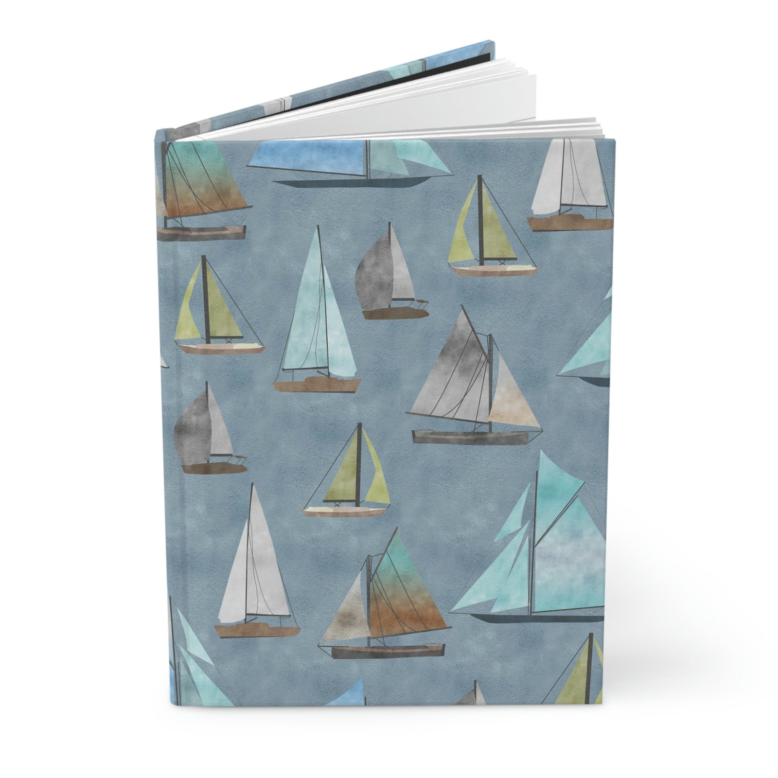 Watercolor Sailboats Hardcover Journal Matte in Light Blue