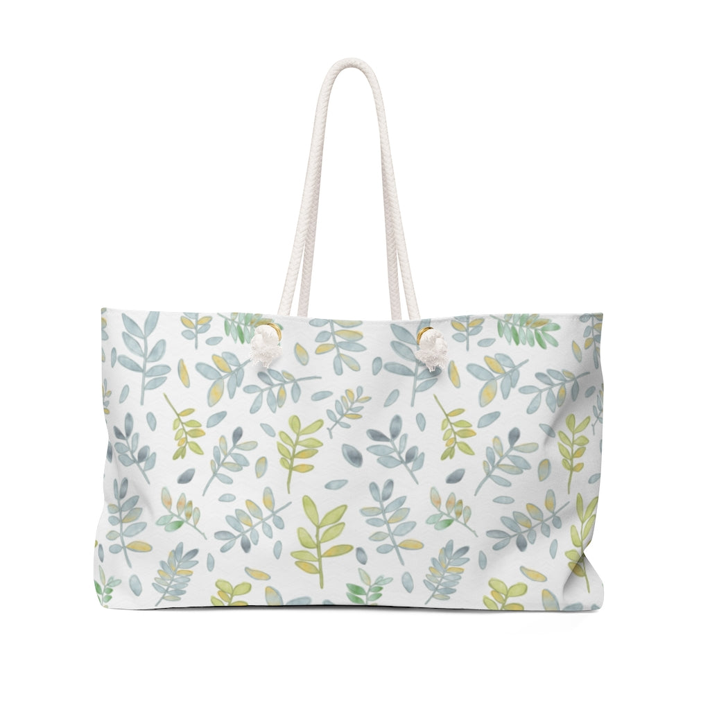 Watercolor Tossed Leaves Weekender Bag in Aqua