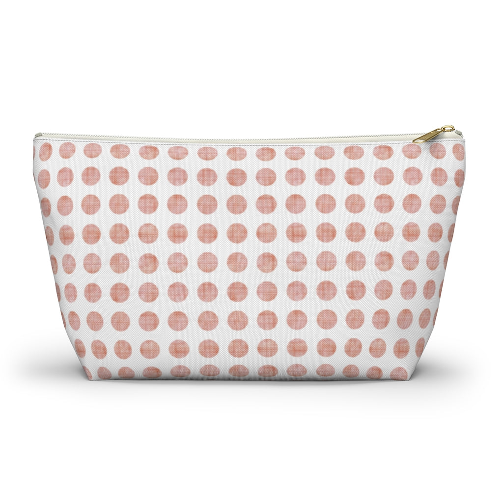Textured Polka Dots Accessory Pouch w T-bottom in Peach
