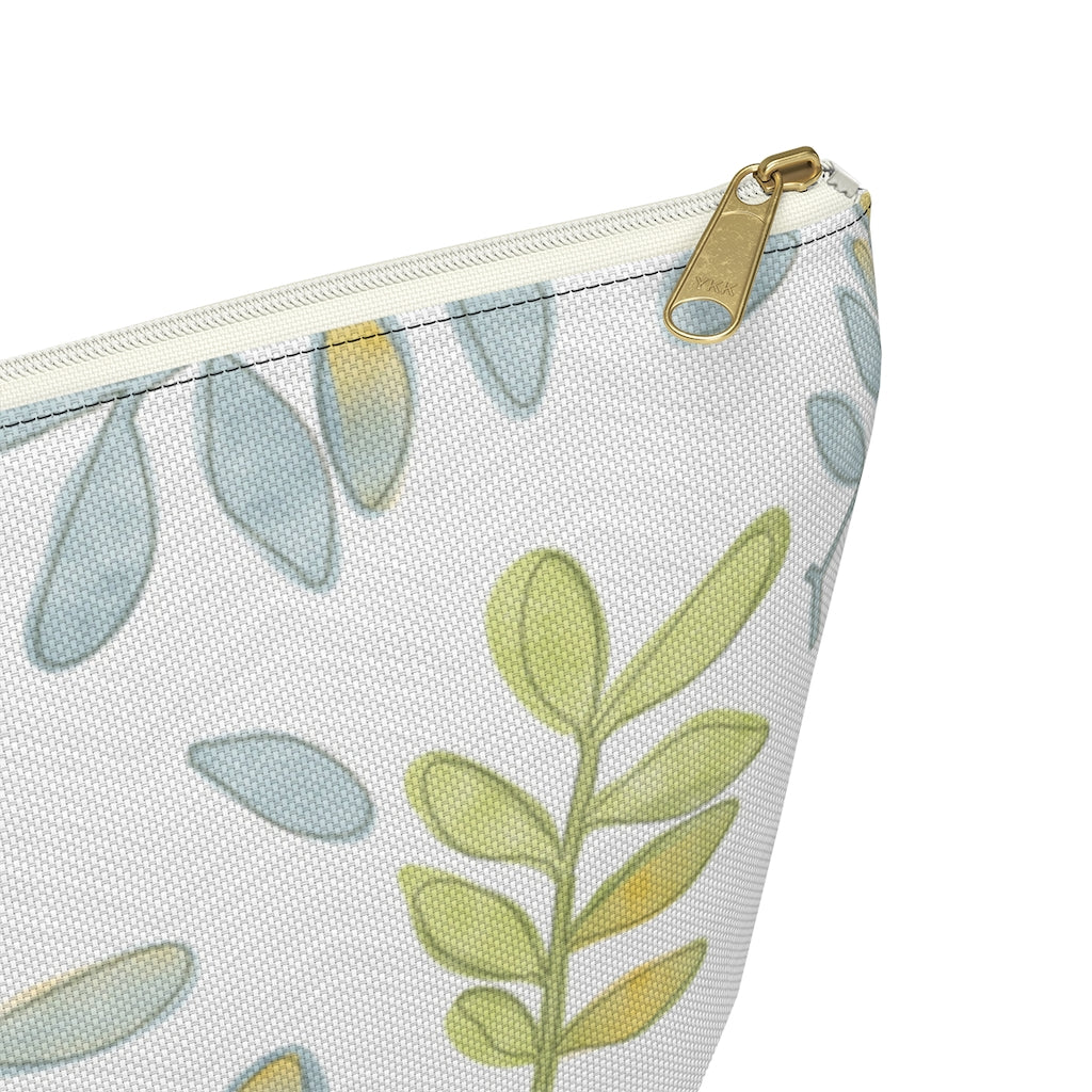 Watercolor Tossed Leaves Accessory Pouch w T-bottom in Aqua
