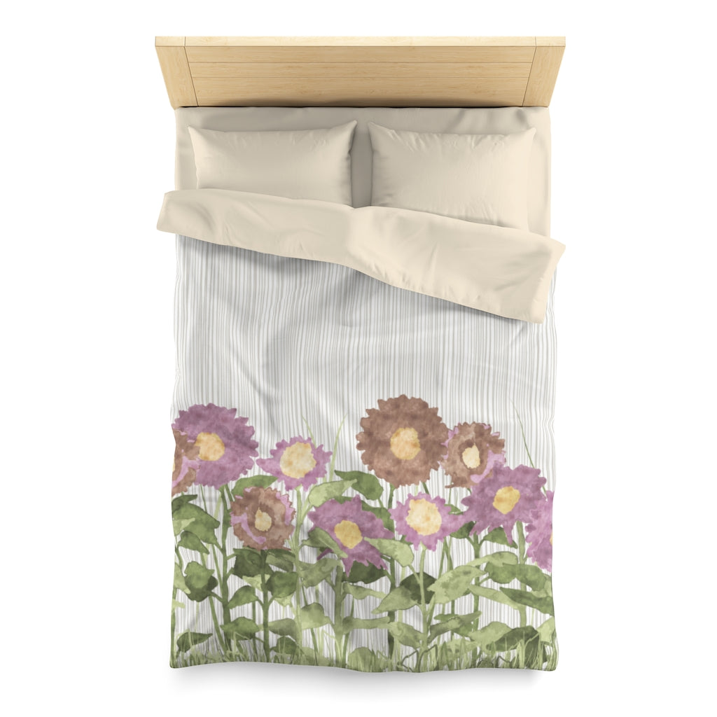 Sunflower Field Microfiber Duvet Cover in Purple