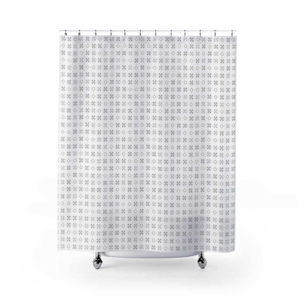 Plaid with Circles Shower Curtain in Gray