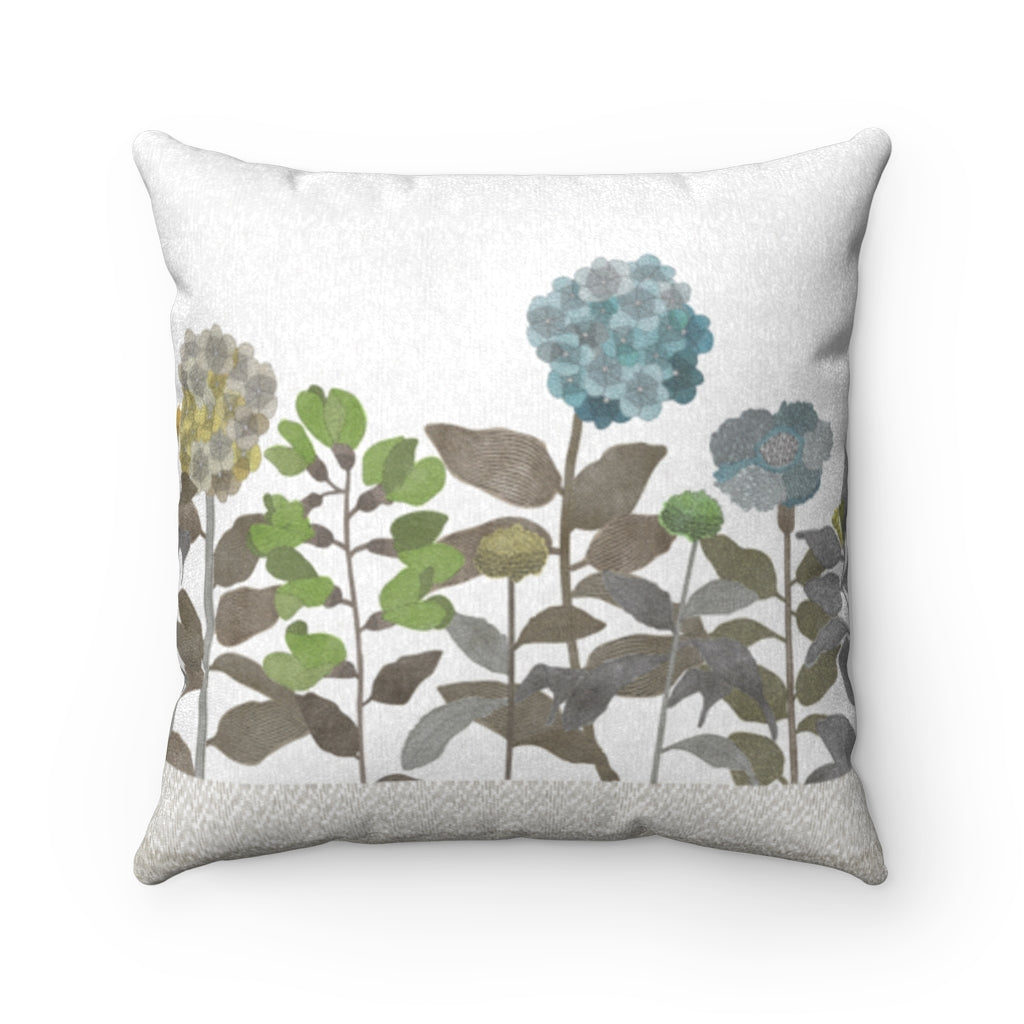 Illustrated Flowers Square Throw Pillow in Brown