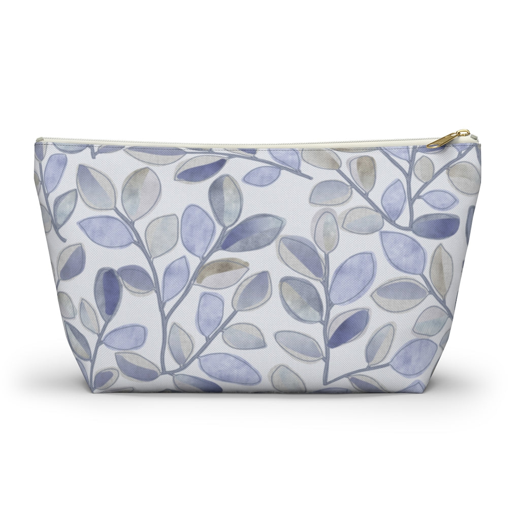 Cherry Plum Leaves Accessory Pouch w T-bottom in Blue