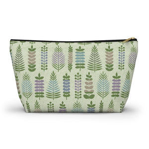 Stamped Leaves Accessory Pouch w T-bottom in Green