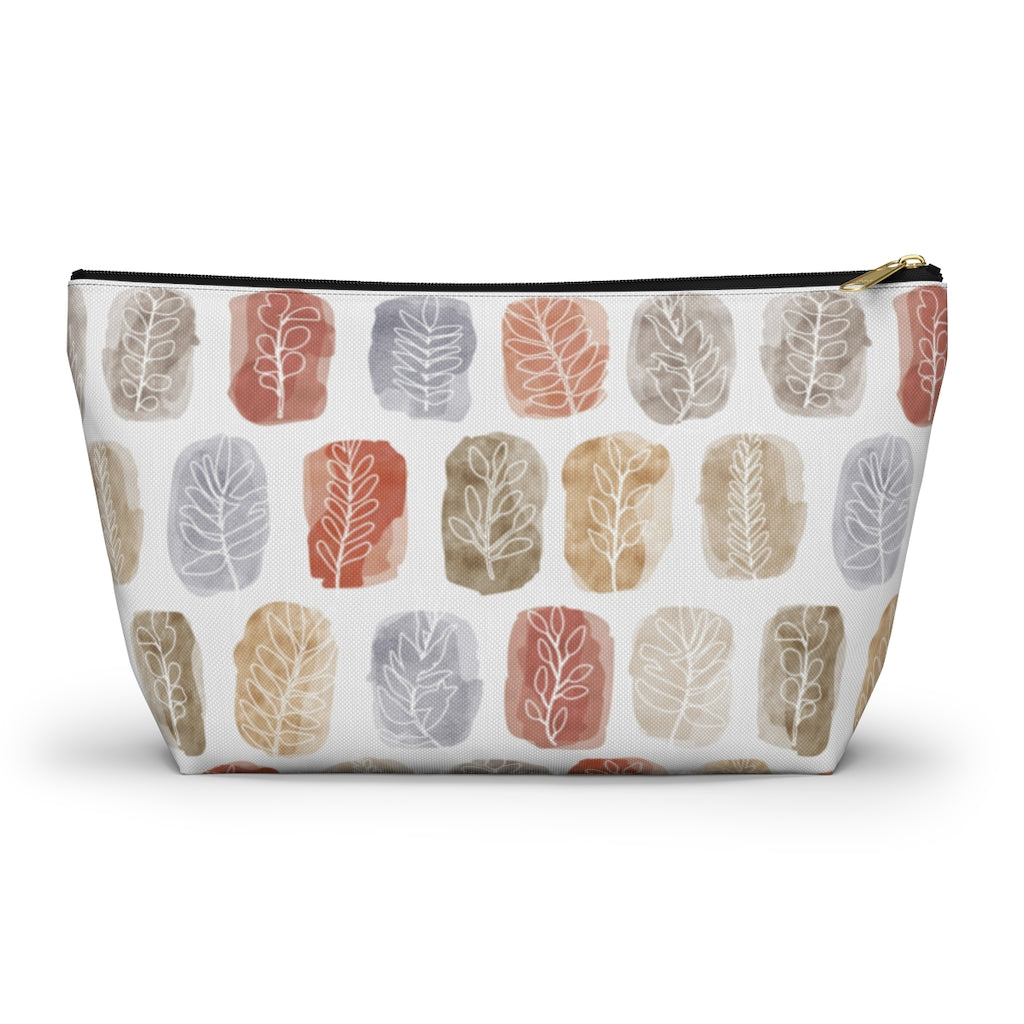 Watercolor Leaf Stamp Accessory Pouch w T-bottom in Red