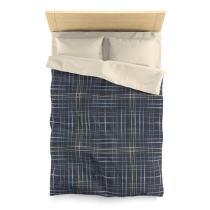 Painterly Plaid Microfiber Duvet Cover in Indigo