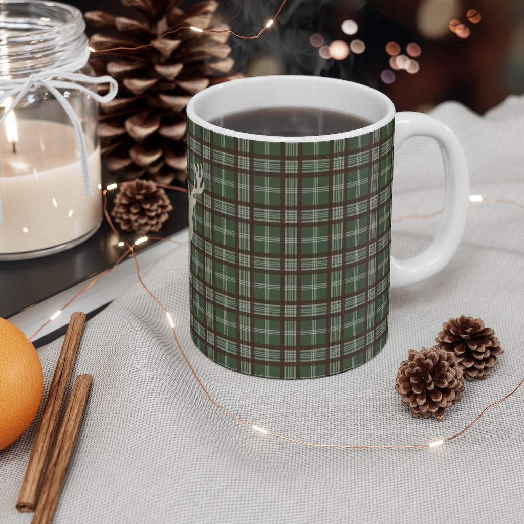 Plaid Deer Mug in Green