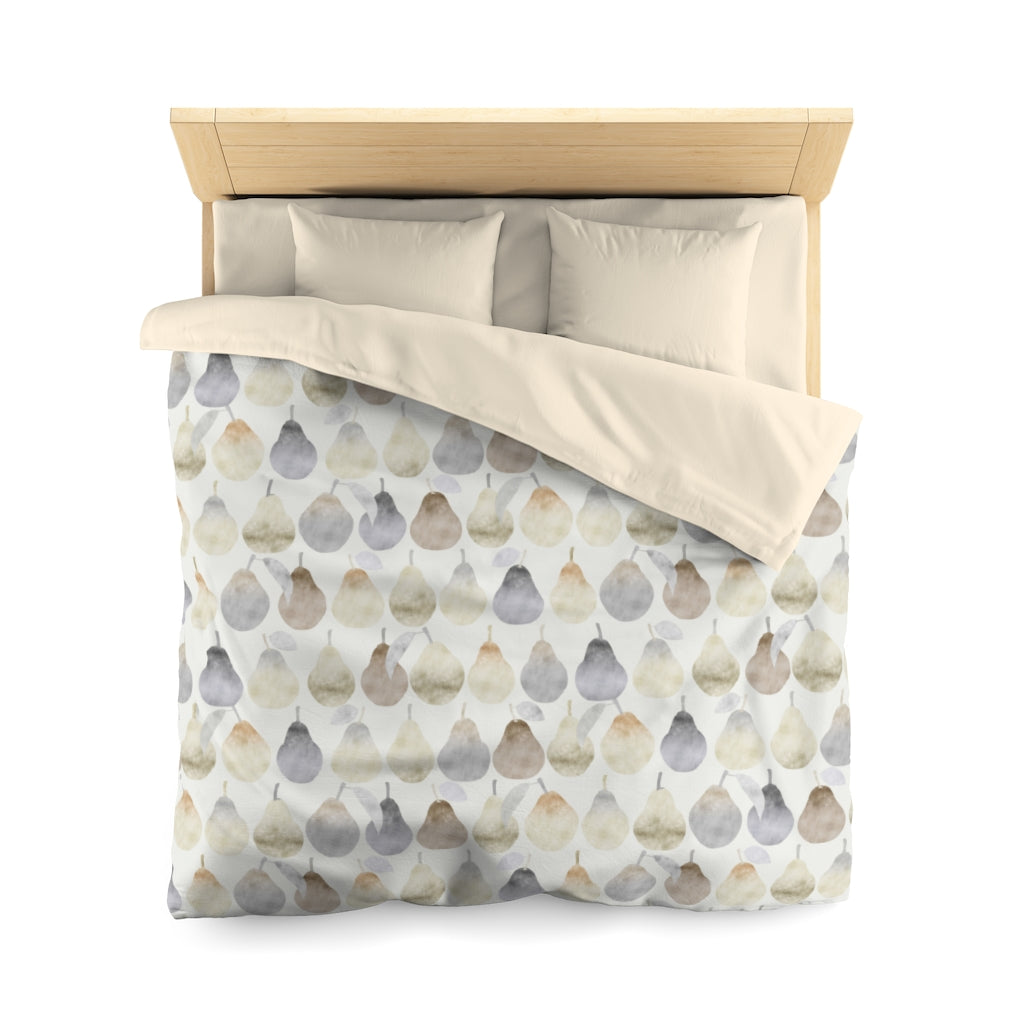 Watercolor Pears Microfiber Duvet Cover in Cream