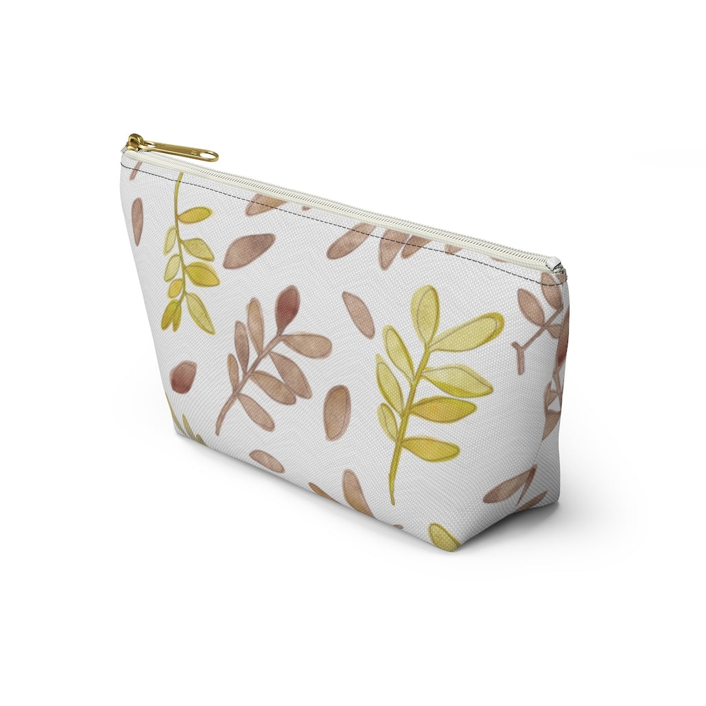 Watercolor Tossed Leaves Accessory Pouch w T-bottom in Red
