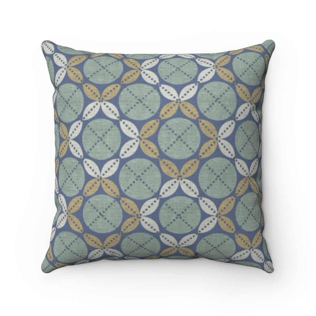 Leaf Ensconced Circle Square Throw Pillow in Aqua