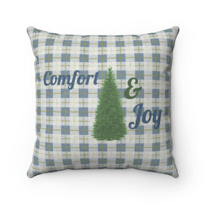 Comfort and Joy Square Throw Pillow in Blue