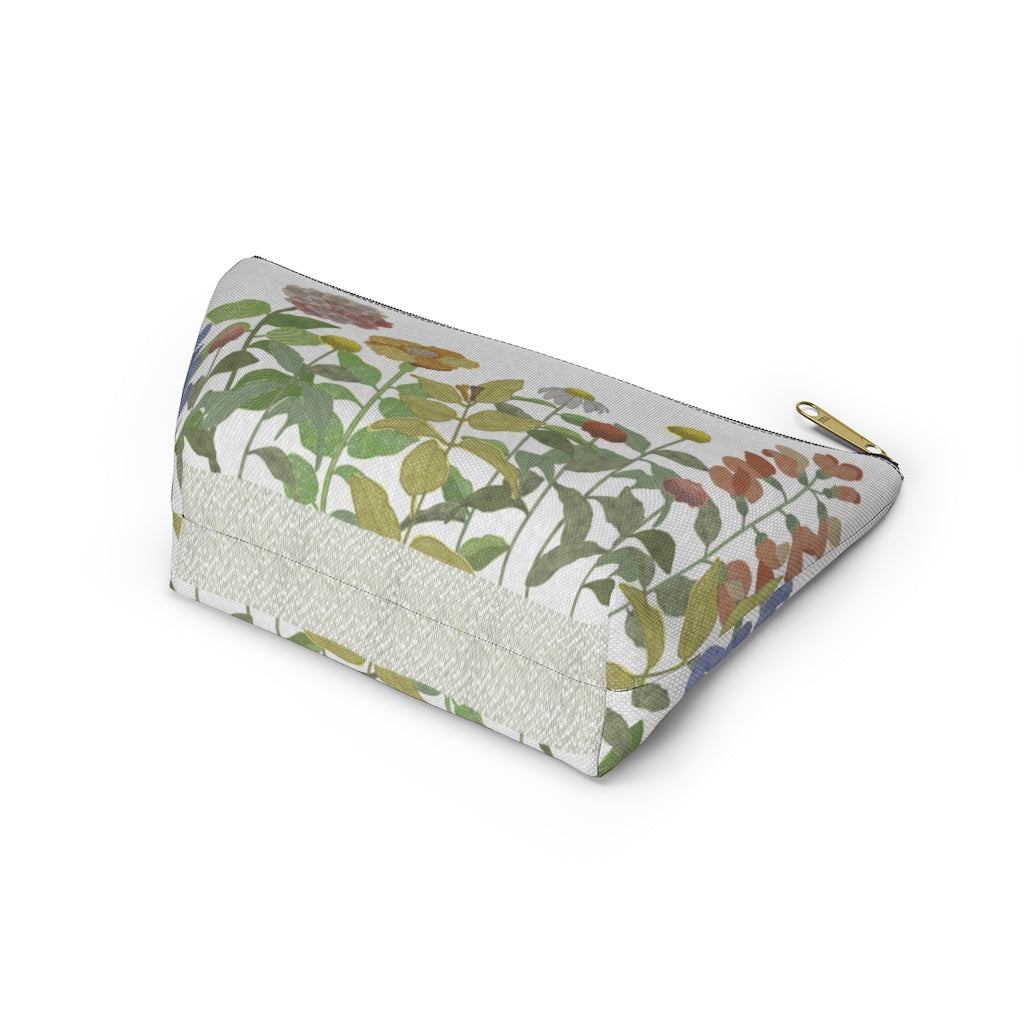 Illustrated Flowers Accessory Pouch w T-bottom in Green