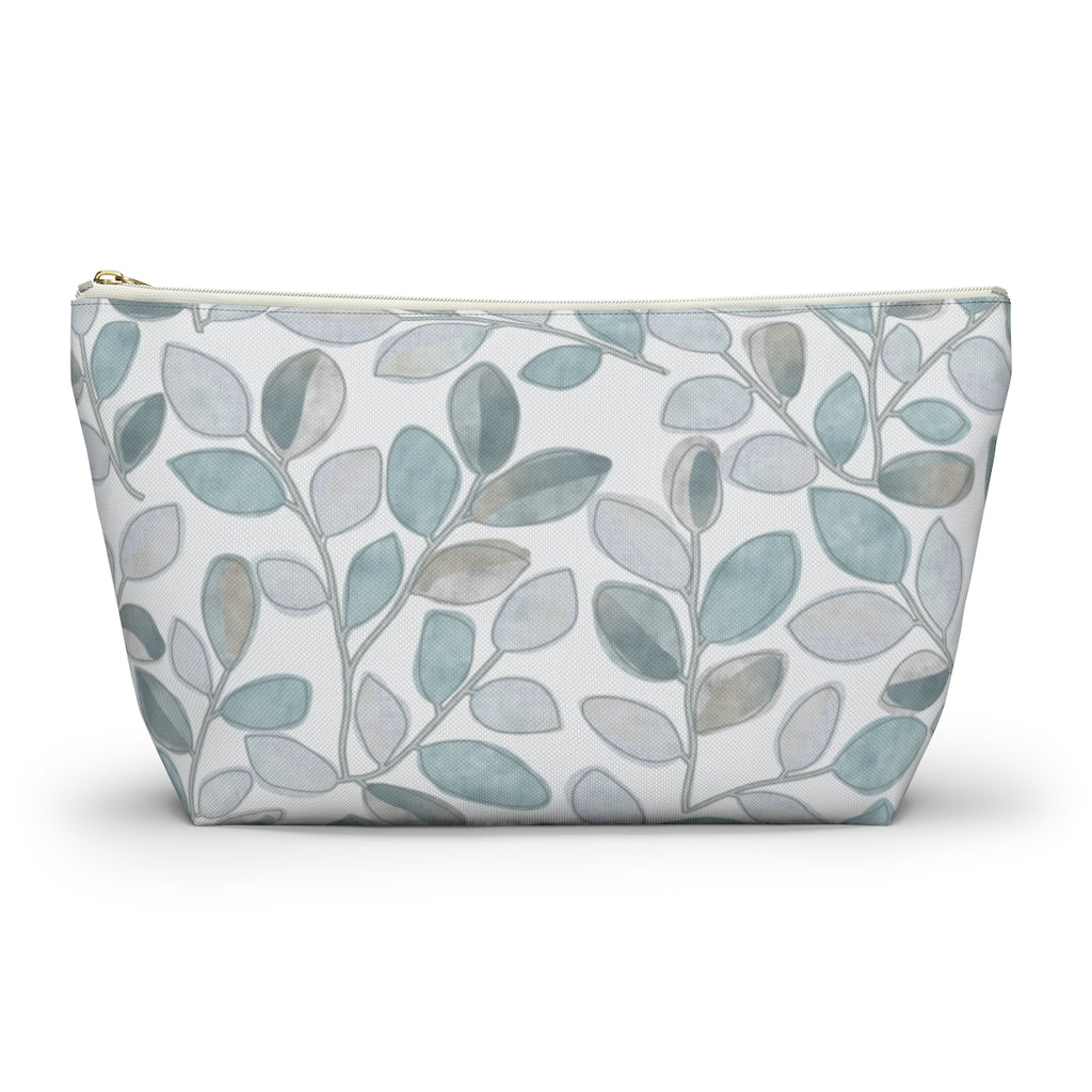 Cherry Plum Leaves Accessory Pouch w T-bottom in Aqua